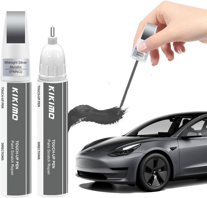 KIKIMO for Tesla Touch Up Paint(Midnight Silver Metallic(PMNG)), Car Paint Repair Kit for Tesla Model Y/3/S/X, 2 In 1 Scratches Repair with Pen Tip and Brush, Color-Matched for Quick & Easy Fix - Image 1